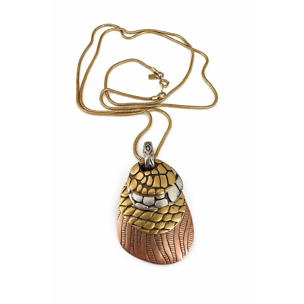 Boho Mixed Metal Pendant Necklace Gold Silver Copper Statement Chic Snake Chain